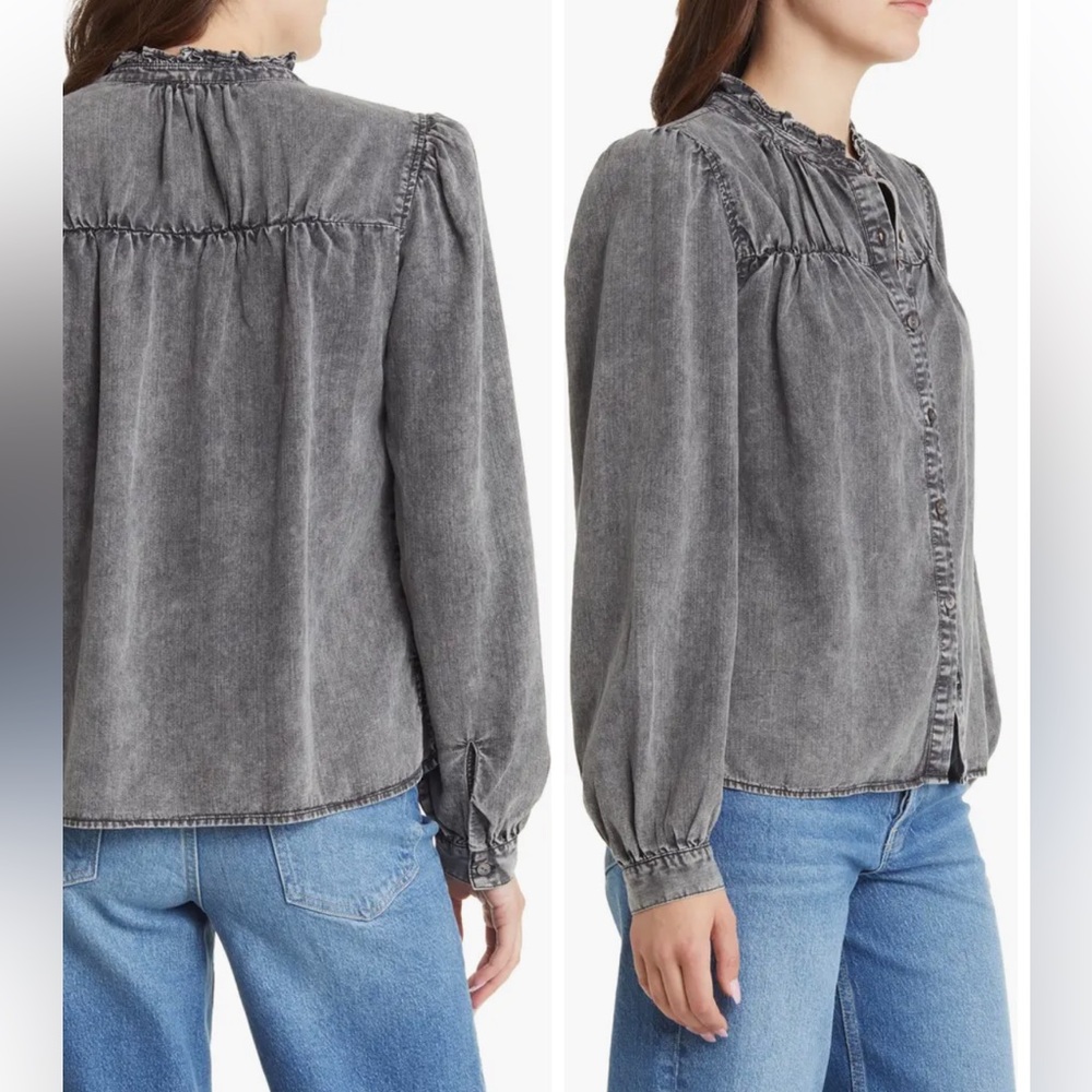 Rails Camille Womens Size‎ XXL Black Acid Wash Long Sleeve Top Shirt Blouse NEW
